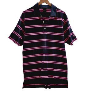 Dunning Golf Polo Men's Charcoal Pink Stripe Outdoor Active Golf Shirt Polo sz L